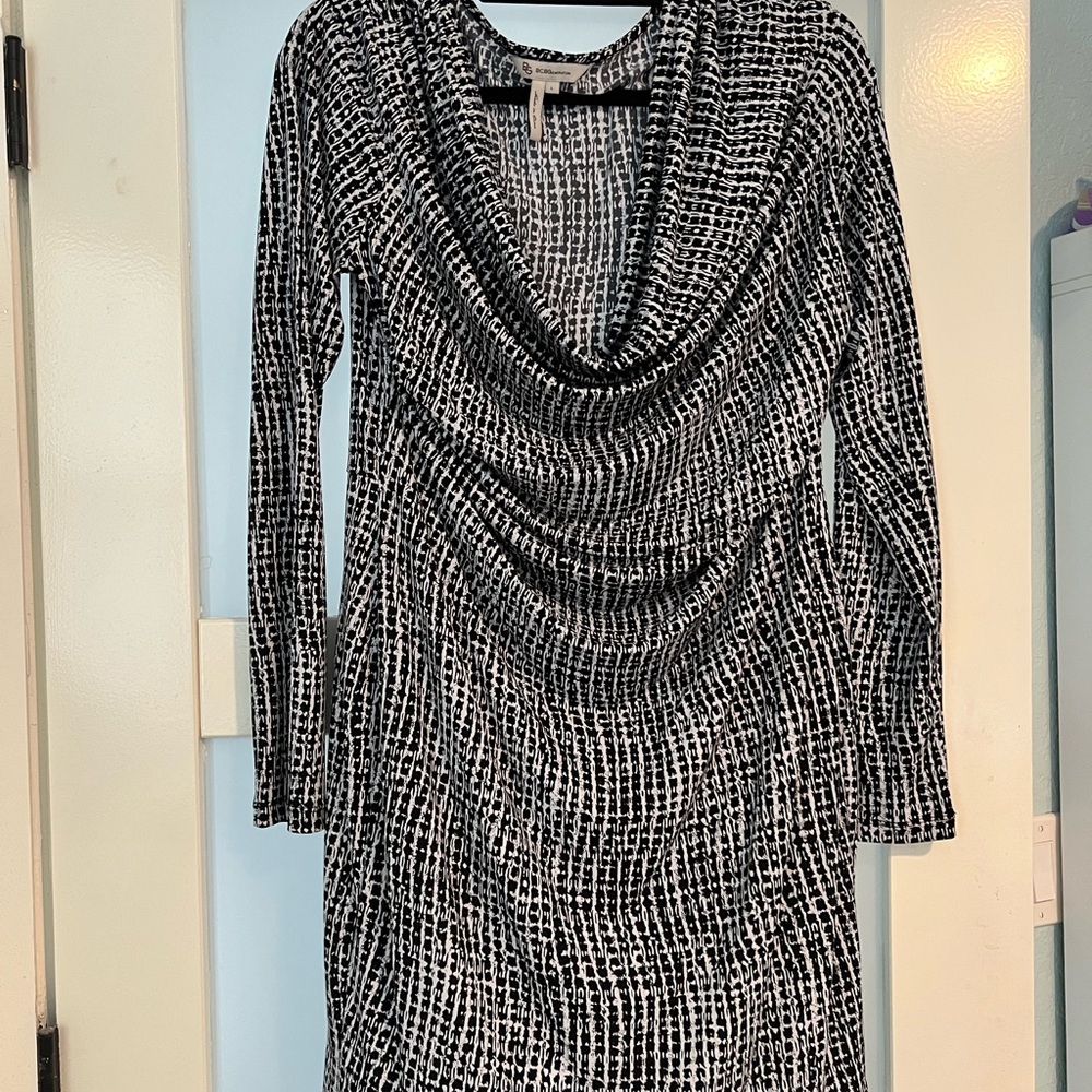 BCBGeneration Black and White Cowl Neck Long Sleeve Dress